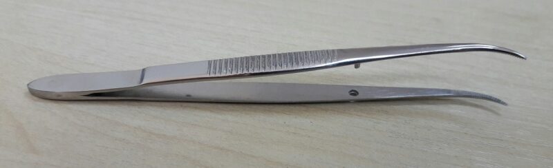 Forceps, Stainless Steel, Curved and Sharp, Albion (not medical device, only for professional lab use)
